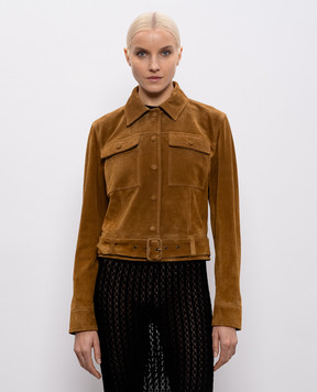 Saint Laurent Коричнева замшева куртка з поясом 860867YC2AY