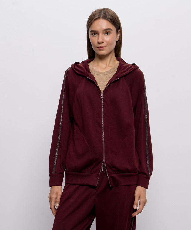 Brunello Cucinelli Бордова спортивна куртка з шовком MP828SM606 зображення 3