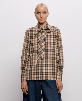 Twinset Коричнева сорочка в клітинку з паєтками 262AP2300