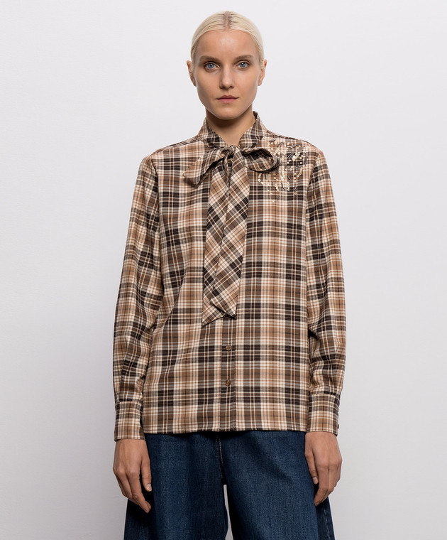 Twinset Коричнева сорочка в клітинку з паєтками 262AP2300 зображення 3