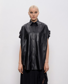 Balenciaga Чорна шкіряна сорочка з короткими рукавами 861044TLS06