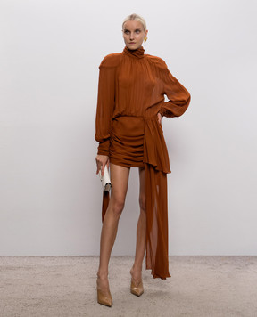 Rowen Rose Коричневое платье мини со шлейфом DRSRR479