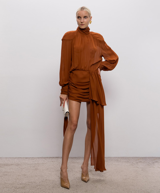Rowen Rose Коричневое платье мини со шлейфом DRSRR479 изображение 2