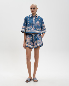 Alemais Синяя укороченная рубашка Acacia из льна 6204T