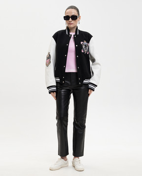 Off-White Чорний комбінований бомбер з вовни та шкіри 2EK006S26FAB002