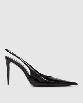 Saint Laurent Черные кожаные лакированные слингбеки GUERMANTES 8705051TVAN