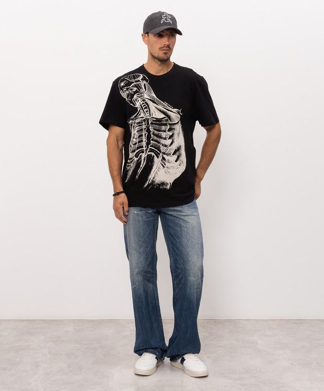 Alexander McQueen Черная футболка Sketch Anatomy с льном 873661QTAEX изображение 2