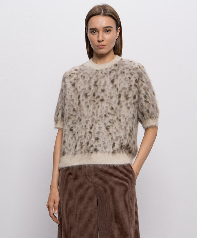 Brunello Cucinelli Бежевий топ з вовною в принт M2I242510P зображення 3