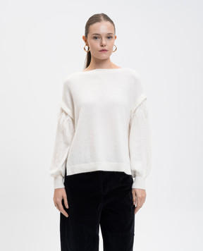 Twinset Білий светр з вовною та з пір'ям страуса 252TT3185