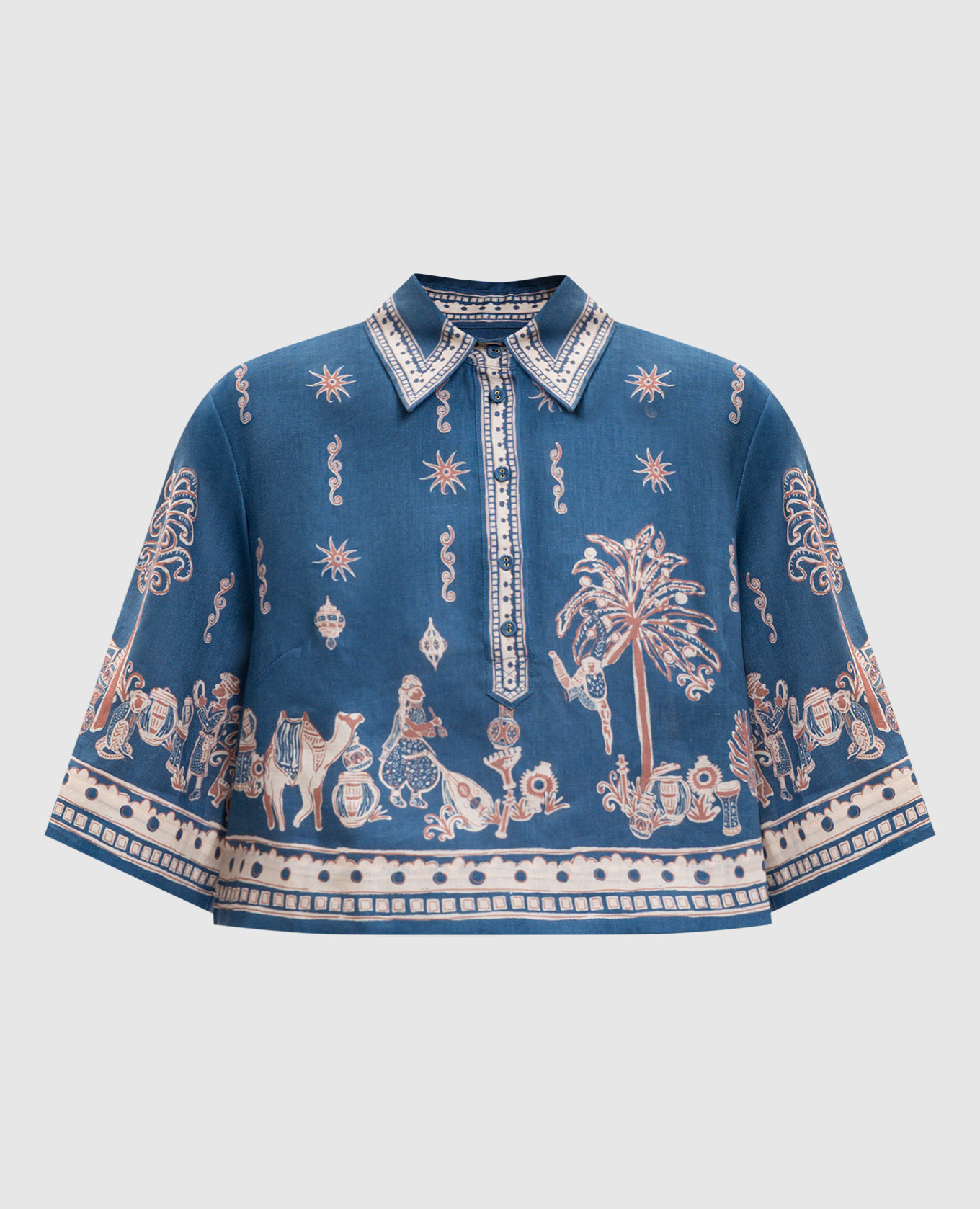 Синяя укороченная рубашка Acacia из льна