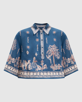 Alemais Синяя укороченная рубашка Acacia из льна 6204T