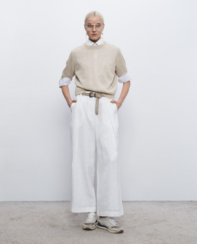 Brunello Cucinelli Бежевий в'язаний топ з льону з паєтками MDT746400