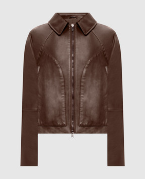 Brunello Cucinelli Коричневая кожаная куртка с цепочкой мониль MPNMO7638P