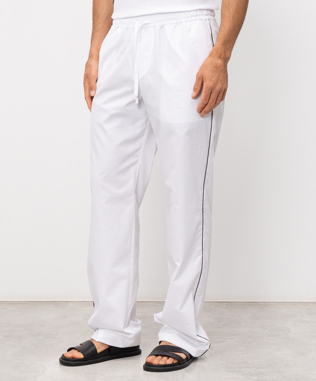 Dolce&Gabbana Білі штани в тканий візерунок в піжамному стилі GVRMATFU5YX зображення 3