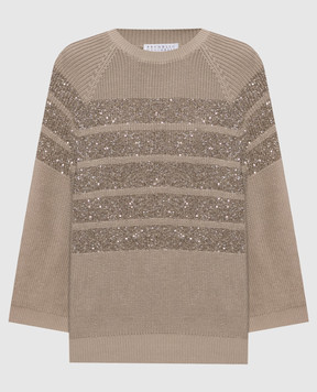 Brunello Cucinelli Коричневый джемпер с узором полоска M58734710P