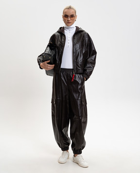 Max & Co Коричнева шкіряна куртка з капюшоном MCORICETTA