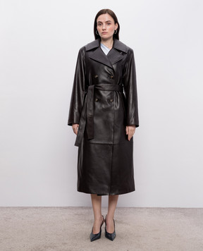 Babe Pay Pls Коричневое двубортное кожаное пальто 2517NATUREL