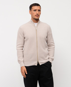 Pini Parma Бежевий кардиган з вовни і кашеміру FZIPRIBBEDBEI