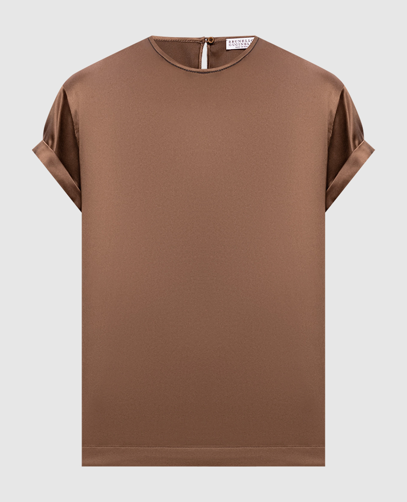 Коричневая блуза из шелка с отворотами