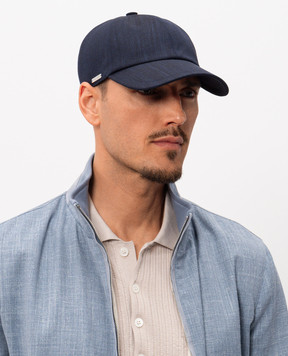 Enrico Mandelli Синя кепка з вовни, шовку та льону CAP4016020