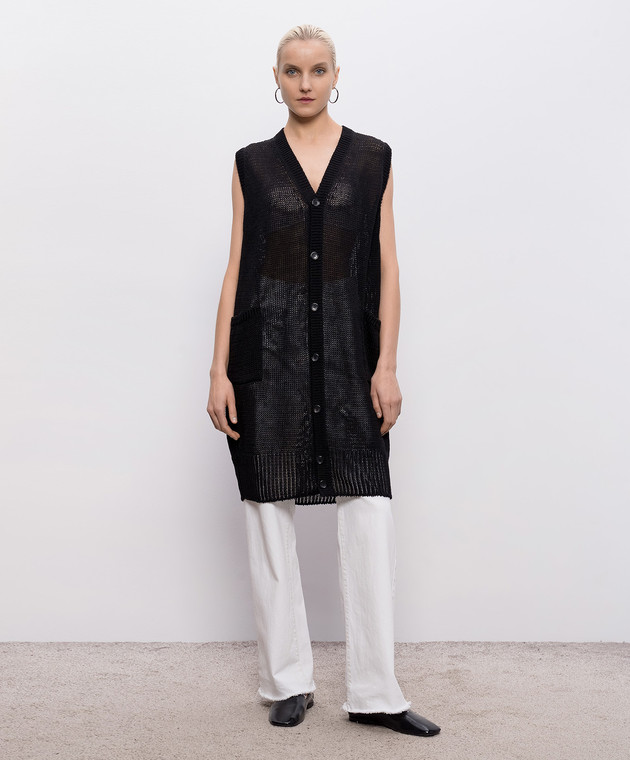 Intoca Черный удлиненный жилет из льна 261LILLVEL0103 изображение 3
