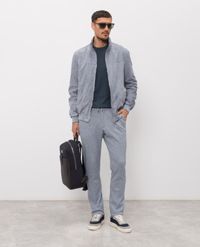 Enrico Mandelli Голубая замшевая куртка с вышивкой логотипа 3T920A7405