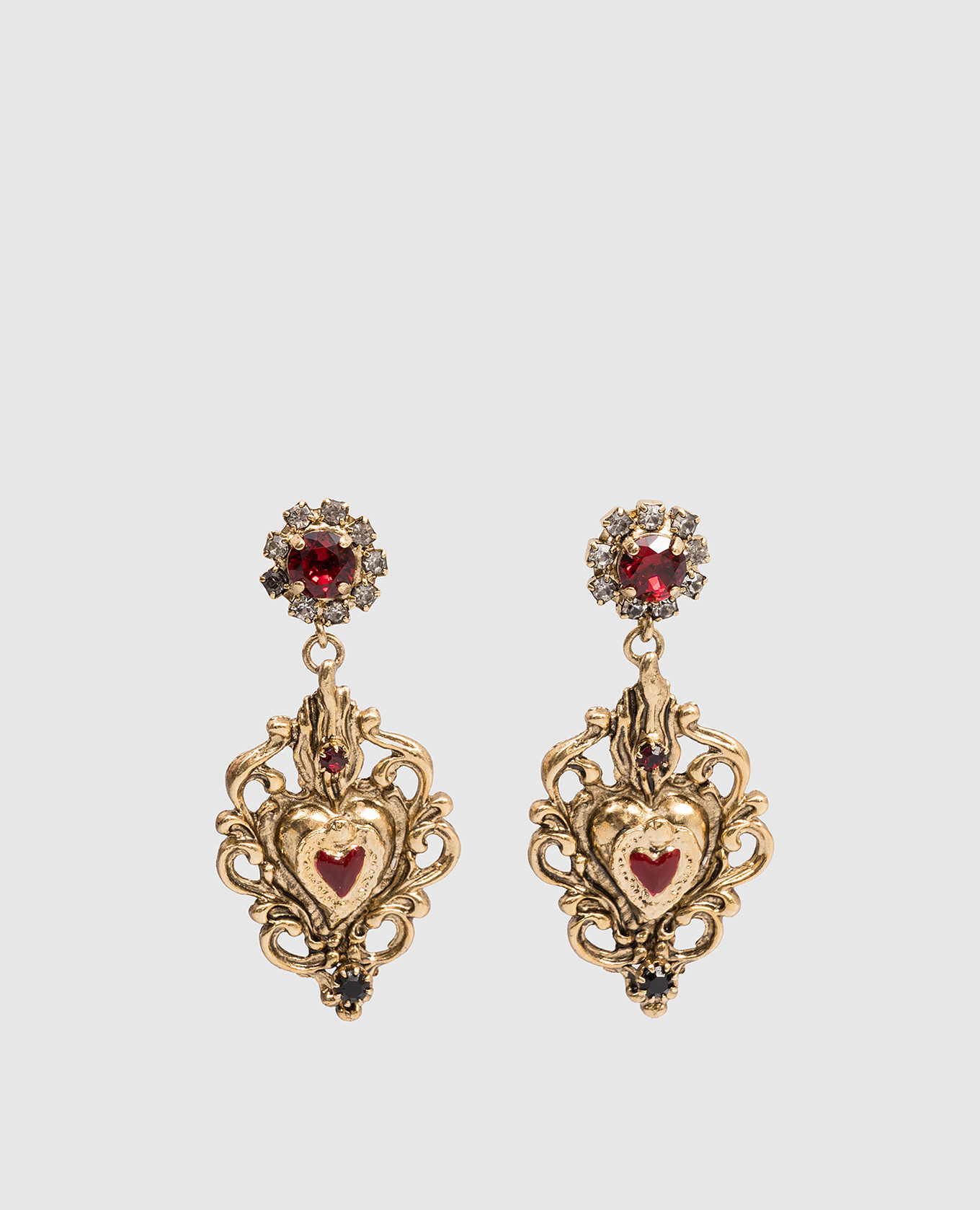 Золотые серьги в форме винтажного сердца с кристаллами