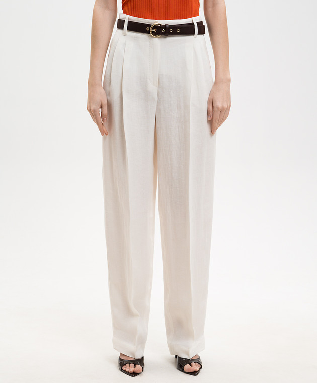Max Mara Белые брюки SUMERO из льна с поясом MSTSUMERO изображение 3