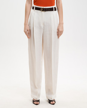 Max Mara Білі штани SUMERO з льону з поясом MSTSUMERO