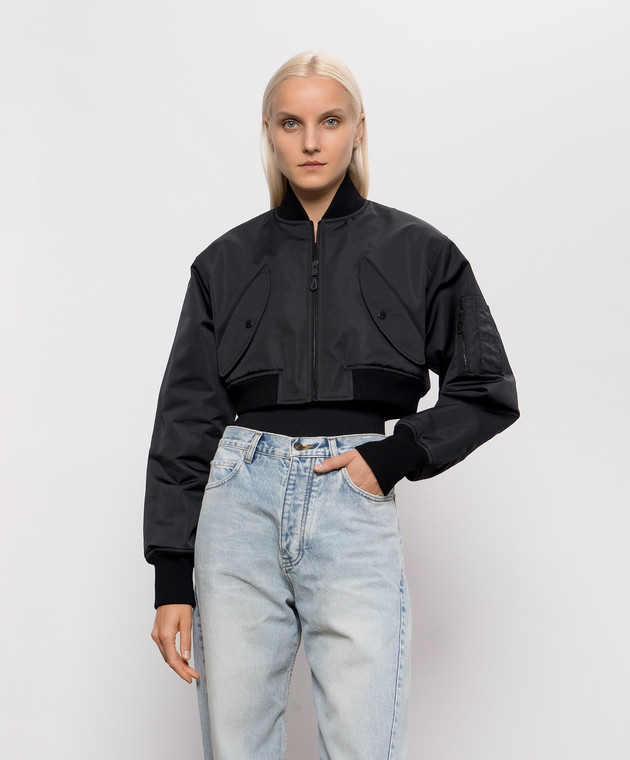 Balenciaga Чорний укорочений бомбер A0029MTTO29 зображення 3
