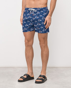 Kiton Сині шорти для плавання в принт UCOM2CK0744H