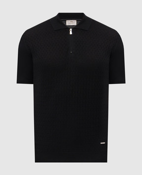 Enrico Mandelli Чорне поло з шовком з геометричним візерунком 3K034A5645