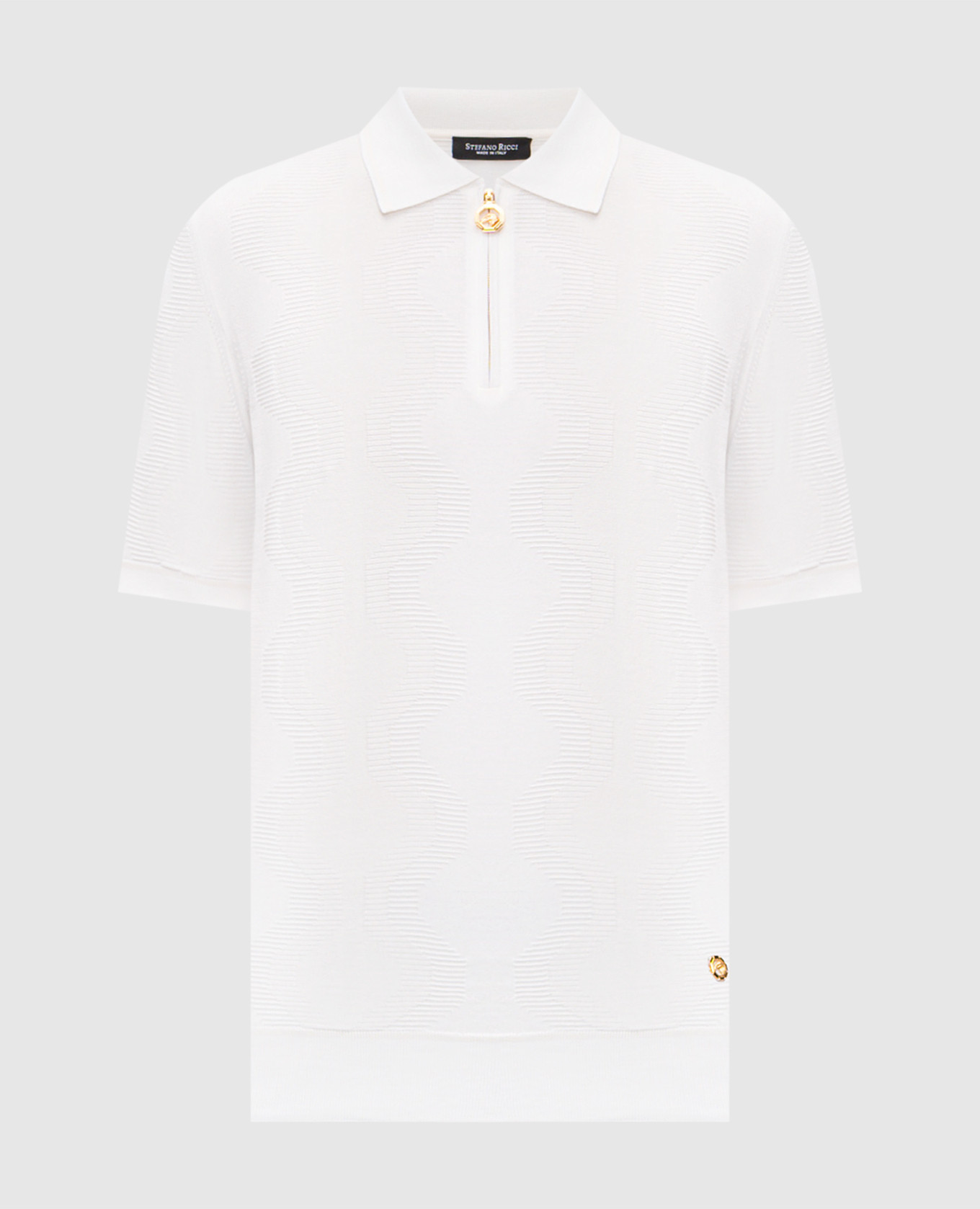 Белое поло с шелком в узор