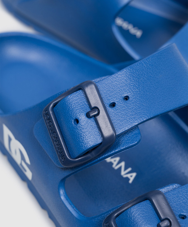 Dolce&Gabbana Детские синие шлепанцы с монограммой логотипа DG DD0324A51032836 изображение 5