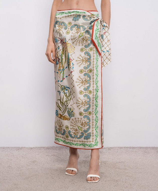 MANTERO 1902 Парео Dorothy кольору айворі із шовку в принт 1049F2811T0880D зображення 3