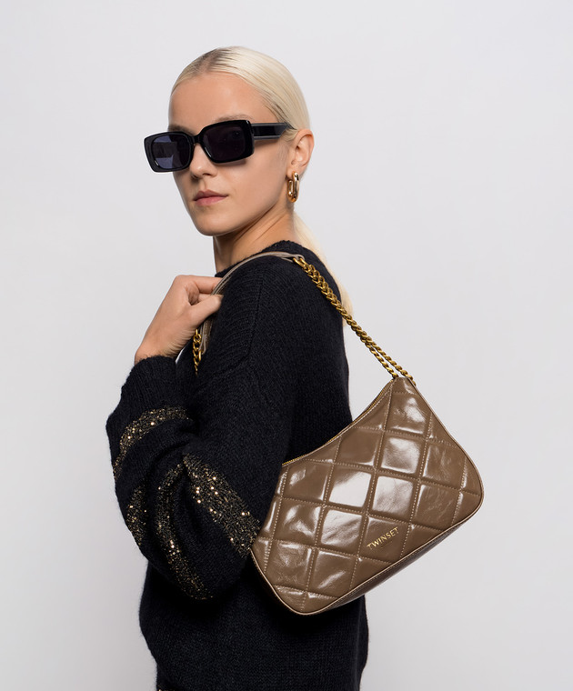 Twinset Коричнева шкіряна глянцева сумка Liliane 262TD8151 зображення 2
