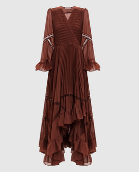 Twinset Коричневое платье-плиссе с рюшами 262TP2690
