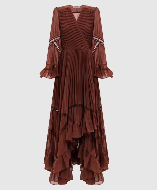 Twinset Коричневое платье-плиссе с рюшами 262TP2690