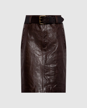 Saint Laurent Коричневая кожаная юбка с поясом 863811YCVD2