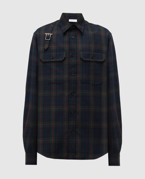 Alexander McQueen Синяя рубашка с шерстью в клеточку 838500QRACD