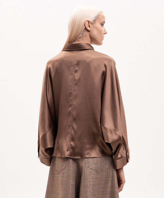 Brunello Cucinelli Коричнева блуза із шовку MPC59MQ606 зображення 4