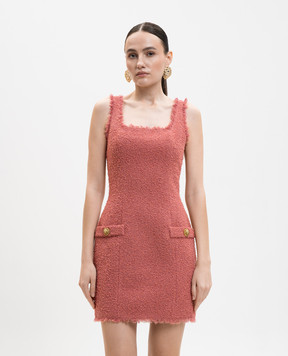 Balmain Рожева твідова сукня-футляр з вовною GF0R2541WD60