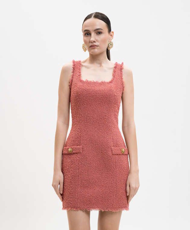 Balmain Рожева твідова сукня-футляр з вовною GF0R2541WD60 зображення 3