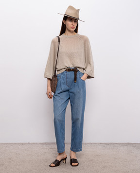 Brunello Cucinelli Бежевий джемпер з льону та шовку з паєтками M10550220