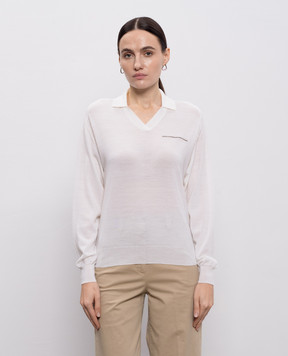 Peserico Білий пуловер з вовни з ланцюжком моніль A99062F18K09169