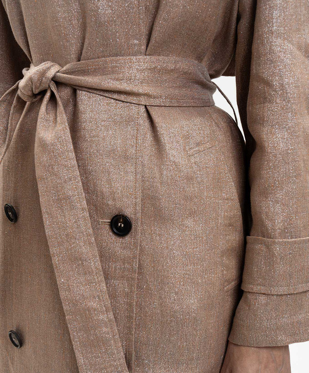 Brunello Cucinelli Бежевый тренч из льна с люрексом MH5269873 изображение 5