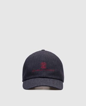 Brunello Cucinelli Синяя кепка из льна с вышивкой логотипа MH2489850