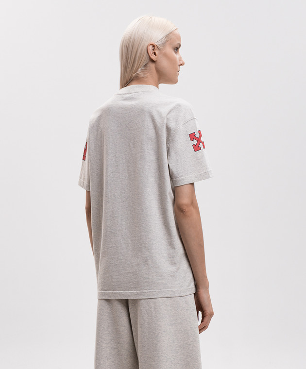 Off-White Бежевая меланжевая футболка с принтом логотипа 2FA00587T изображение 4