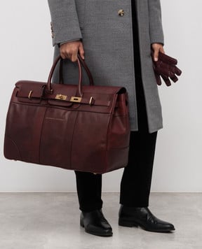 Brunello Cucinelli Бордова шкіряна дорожна сумка з логотипом MBCIBU071