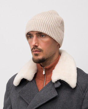 Brunello Cucinelli Бежевая шапка из кашемира в рубчик M2293900
